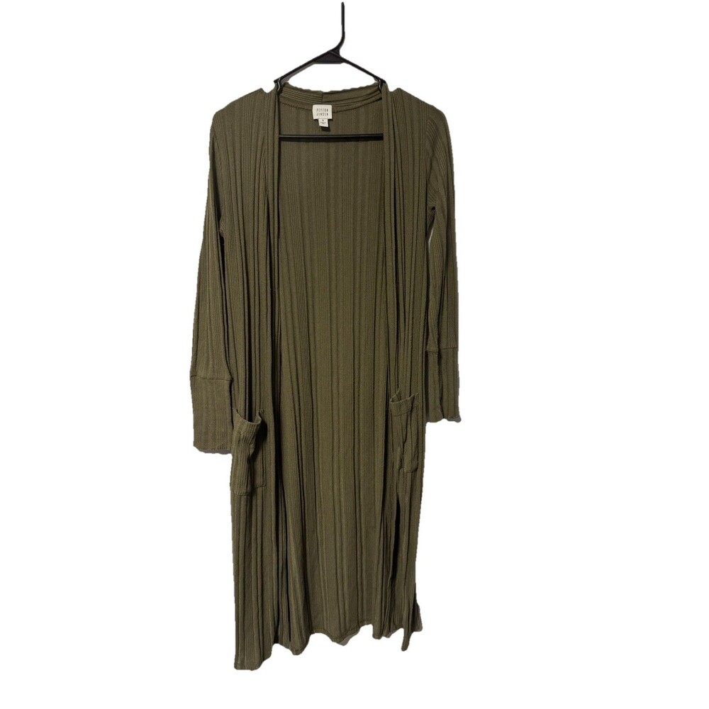 Peyton Jensen Jenny Cardigan Duster, Small, Green Olive , Ribbed Knit